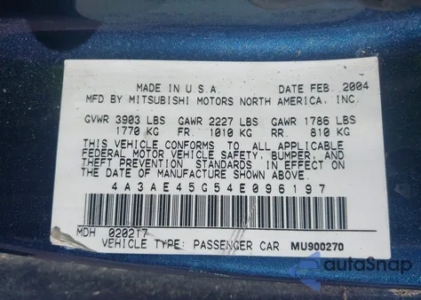 2004 Mitsubishi Eclipse Spyder Gs from USA, damaged, VIN 4A3AE45G54E096197